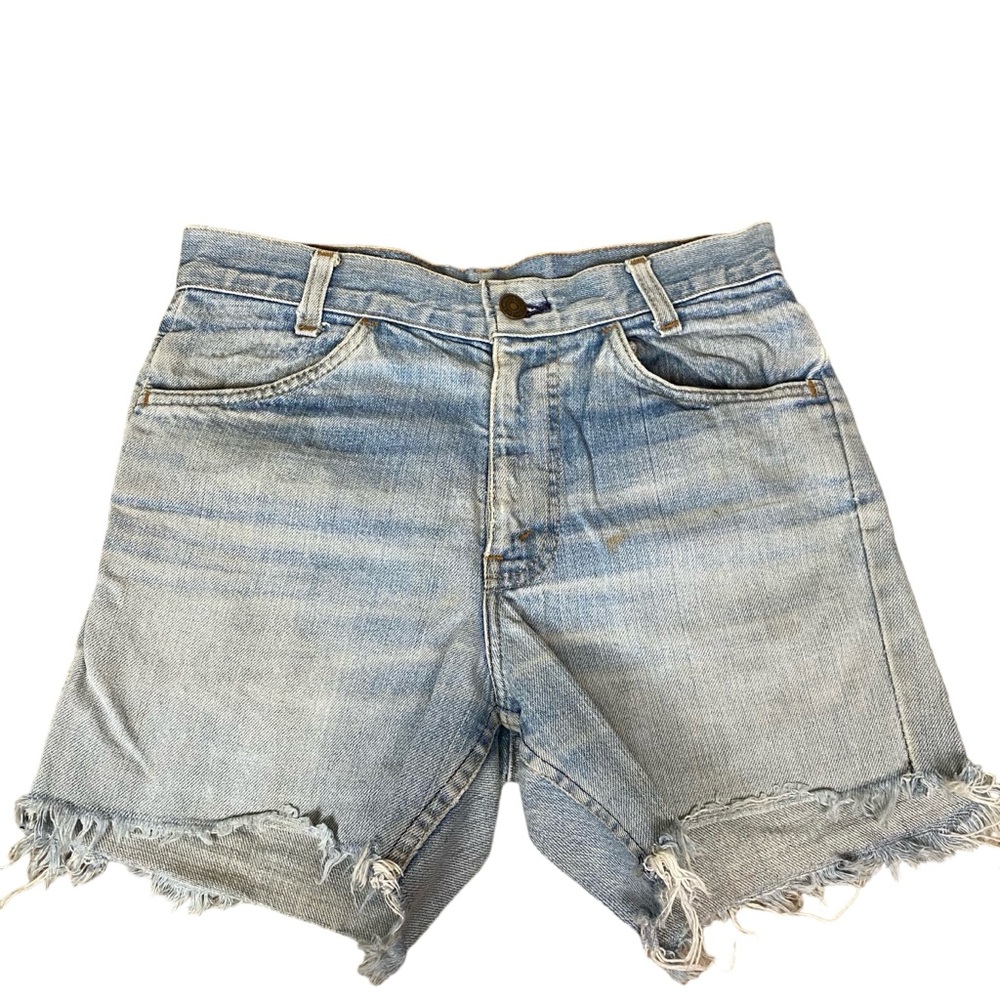 VTG Levis Shorts Jorts Men Sz 28 Blue Denim Orange Tab Grunge Destroyed Cut Off